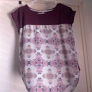 Rewind Burgundy and White Patterned Blouse